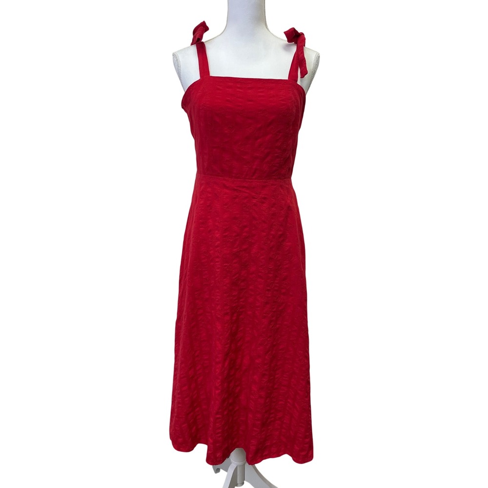 Draper James RSVP Red Heart Embroidery Cotton Midi Dress M Smocked Resortwear